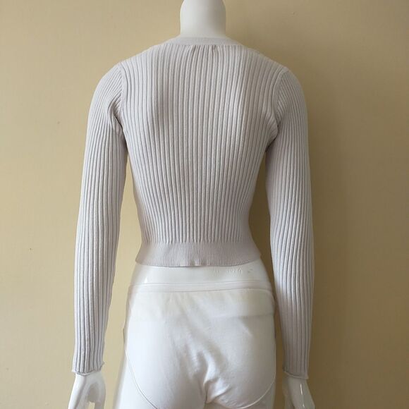 Good American Cost Rib Top Cardigan Sweater Womens 1/S White Shine V Neck*READ - Picture 3 of 7